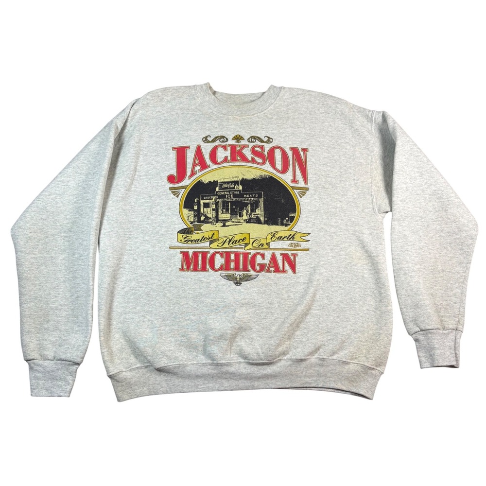 Vintage Fruit of the Loom Jackson Michigan Sweatshirt 90s Gray XL Graphic Crew